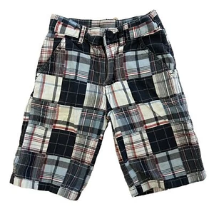 GYMBOREE Boys Plaid Bermuda Shorts Size 5 Blue Red Cotton Adjustable Waist - Picture 1 of 6