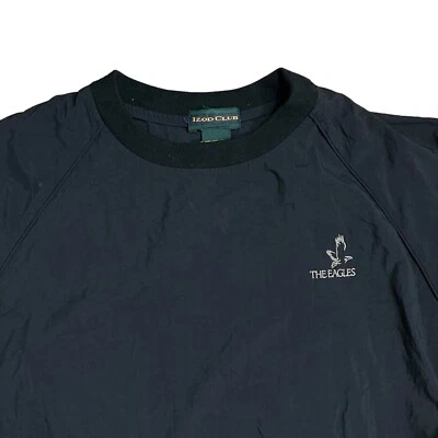VTG Izod Club Mens L Black Eagles Crewneck Windbreaker Pullover Nylon USA Fall - Image 1 of 4