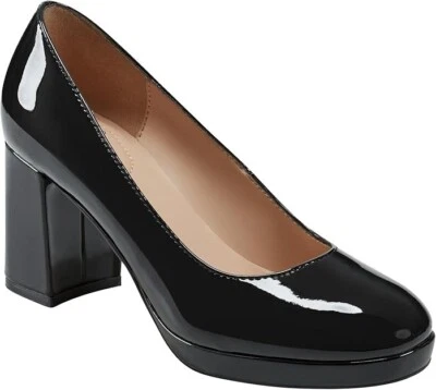 Bandolino Cooler Pump Feminino 8 Preto Couro Patente Biqueira Amêndoa Salto Bloco PQ479 - Imagem 1 de 4