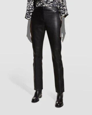 $395 Max Mara Women's Black Karub Vegan Leather Straight-Leg Ankle Pants Size S - Image 1 of 4