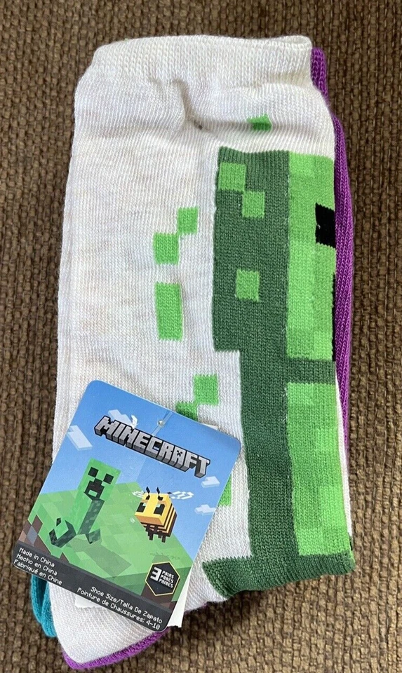 Minecraft kids socks crew pack of 3 size 9-11 New! Mojang studios