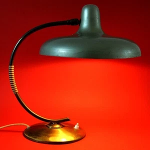 SCHREIBTISCHLAMPE, Messing, silbergrüner Lampenschirm, 50er Jahre - Bild 1 von 7