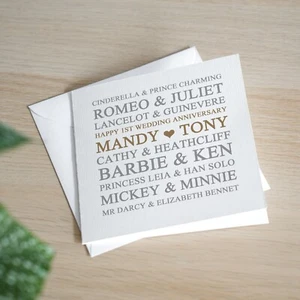 Tarjeta de aniversario de 1er aniversario de boda personalizada tarjeta de aniversario hecha a mano - Imagen 1 de 2