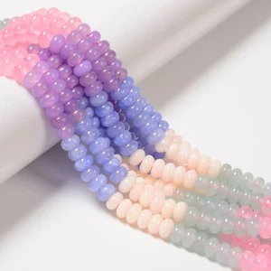 12-Multi-color Dyed Jade Smooth Rondelle Beads Size 5x8mm 15.5'' Strand - Picture 1 of 3