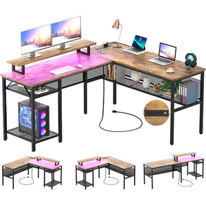 55" Reversible L-Shaped Computer Desk Gaming Desk with Smart LED Light ＆ Outlets - Picture 1 of 12