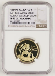 China 1991 Munich Intl Coin Expo 1/2 Oz Gold Panda Proof Medal Coin NGC PF69 UC - Picture 1 of 4