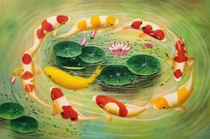 Nine Fishes -#2 ,  24x36 - 100% Hand painted Oil Painting on Canvas - Picture 1 of 5
