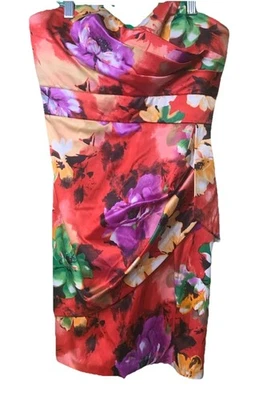 Love Tease Red Dress Size 9 Multicolor Floral Strapless Mini Party Dress Y2K - Image 1 of 4