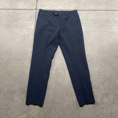 J.Crew Pants Mens 32x30 Navy Blue Textured Stripe Ludlow Slim Dress Flat Front - Image 1 of 4