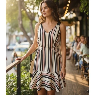 Vestido Greylin Anthropologie Mujer Pequeño Rosa Azul Rayas Retro Clásico Fiesta Foto 1 de 4