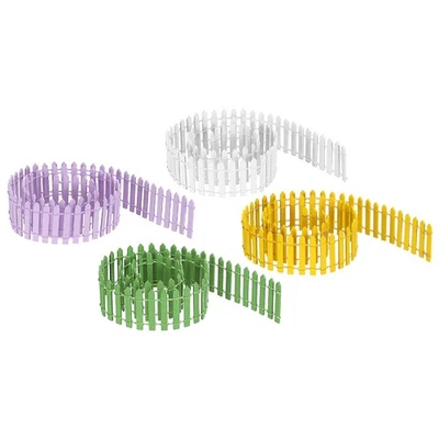 Valla de jardín miniatura 35 verde claro, púrpura profundo, amarillo, blanco, juego de 4 Foto 1 de 4