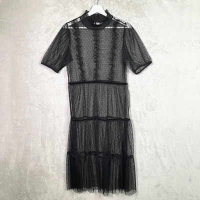 Vestido H&M Negro Punto Suizo Malla Niveles M Midi Transparente Hada Grunge Capricho Foto 1 de 4