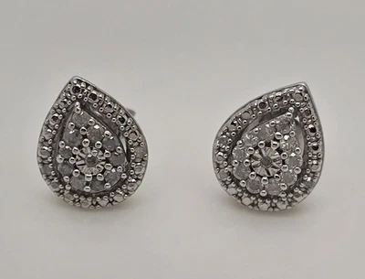 KAY'S JWBR 925 STERLING SILVER REAL GENUINE DIAMOND CLUSTER TEARDROP EARRINGS - Image 1 of 4
