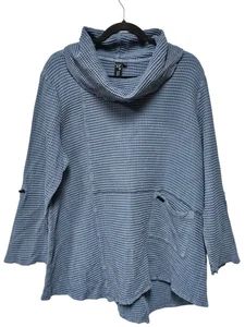 FOCUS CASUAL LIFE Túnica Grande Tejido Gofre Capucha Cuello Top Bolsillo Lagenlook Azul - Imagen 1 de 18