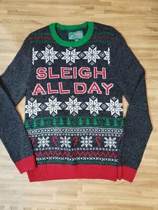 Ugly Christmas Sweater Small Sleigh All Day Unisex Snowflakes Christmas Trees - Picture 1 of 3