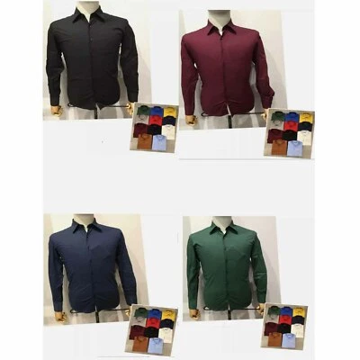 Camicia Uomo Slim Fit Cotone Elastico Manica Lunga Mod elasticizzata Vari Colori - Immagine 1 di 4