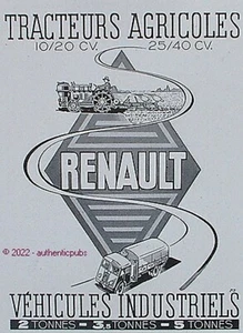 PUBLICITE RENAULT TRACTEURS AGRICOLES VEHICULES INDUSTRIELS DE 1942 AD PUB RARE - Imagen 1 de 1