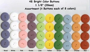 48 Buttons 8 COLORS 1 1/8" Blue Pink Lime Green Yellow - For Medical Headbands - Picture 1 of 1
