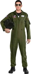 Amscan Men's Top Gun Maverick Jumpsuit Party Costume Plus XXL Green - 1 Set - Picture 1 of 4