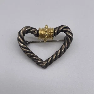 Vintage Silver And Gold Tone Heart Brooch Pin - Picture 1 of 4