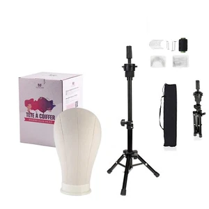 Wig Head Stand Tripod Mannequin Canvas Manikin Head Block Wigs Making Display - Picture 1 of 44