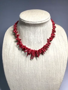 "Collar gargantilla vintage natural rama roja coral 16"" llamativo" - Imagen 1 de 9