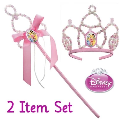 Disney Princesa 2 peças Acessórios Fantasia Rosa Tiara Frisada + Varinha Vestir Brincar - Imagem 1 de 4