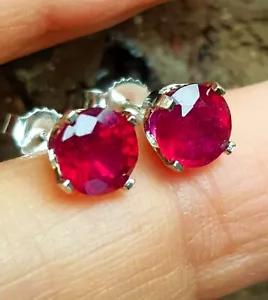 2.80ct Natural Red Ruby 14K Solid White Gold Stud Earrings Anniversary Wedding - Picture 1 of 3