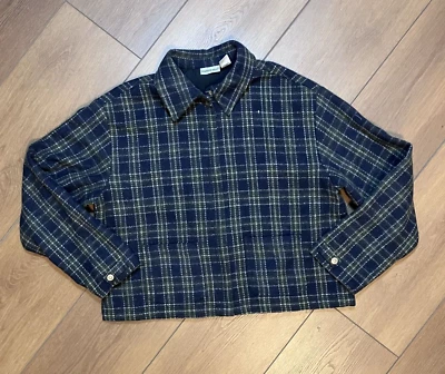 Abrigo de Moda Bug Azul Marino-Verde a Cuadros Hasta la Cintura Mezcla de Lana Talla XL Foto 1 de 4