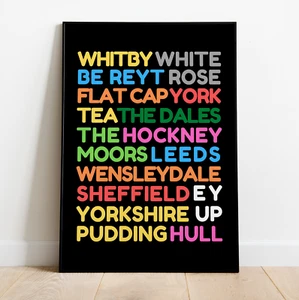 Yorkshire Themenblock Text Kunst Druck A3 A4 gerahmt ungerahmt Wandkunst - Bild 1 von 2