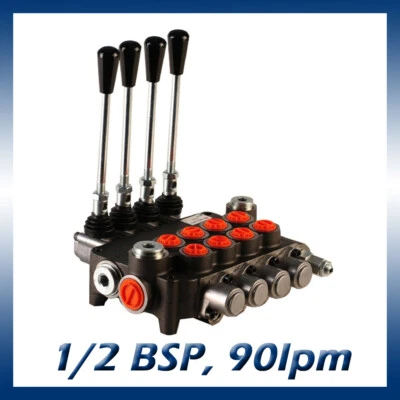 4 Bank Hydraulic Double Acting Lever Spool Valve, 1/2 / 3/4 BSP Ported, 90lpm - Image 1 of 4