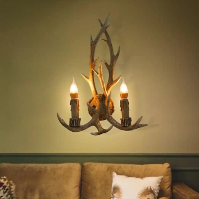 2-light Antler Wall Light Fixture Indoor Farmhouse Wall Sconce Pendant Lamp - Image 1 of 4