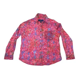 Handcrafted Pete Huntington Bali XL 100% Cotton Floral Button-Up Shirt Red Blue - Picture 1 of 6