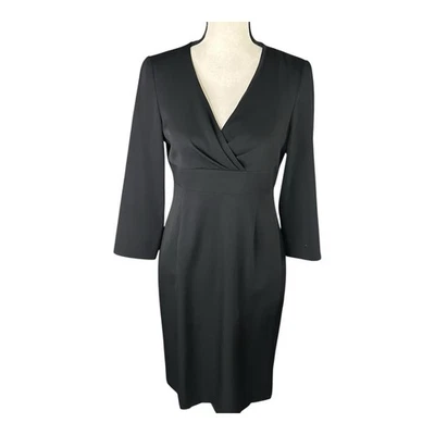 J Crew Women's Black Dress Size P8 Sheath 3/4 Sleeve 100% Wool Lined Classic - Image 1 of 4