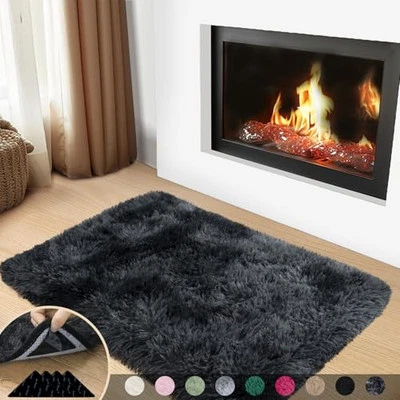 2x3 Rugs for Bedroom, Fluffy Area Rugs for Living 2ft x 3ft Black Grey Tie-dyed - Image 1 of 4