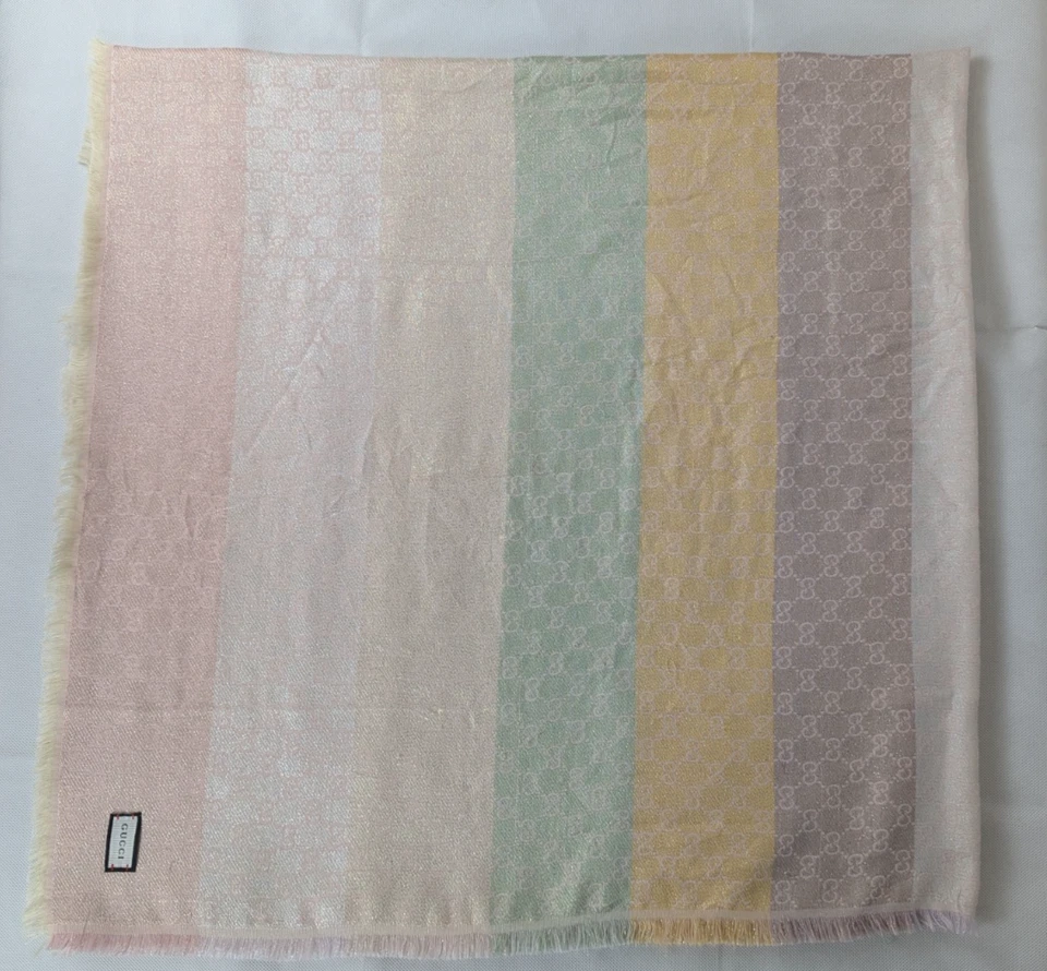 Gucci GG Jacquard Wool & Silk Shawl Wrap Multicolor Made in Italy. - Image 1 of 4