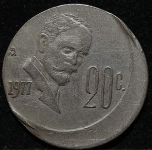 Mexico 20 Centavos 1977 Off Center Coin High Grade From Error Collection Rare - Picture 1 of 2
