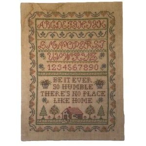 Vintage Handarbeit Land Kreuzstich Muster Home Herzen groß 24 x 18" lesen - Bild 1 von 6