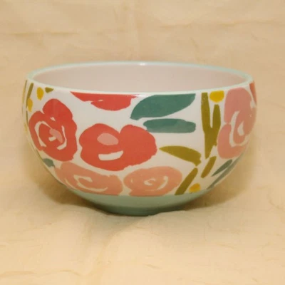 ANTHROPOLOGIE Painted Poppies Bowl Leah Goren Pink Red Floral Soup Cereal NIB - Image 1 of 4