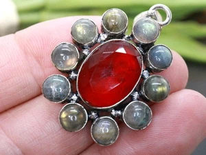 GJ69 GW LABRADORIT 10x RUND *FEUER* VINTAGE  ANHÄNGER +*TOP* +KETTE / LEDER! - Bild 1 von 5