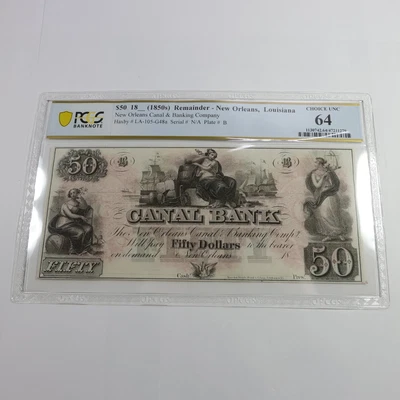 1850s PCGS Banknote Choice UNC 64 - New Orleans Louisiana Canal Bank $50 #55078F - Image 1 of 3