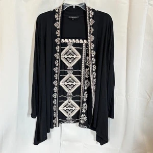 Andre by Unit Cardigan Size 1X Black Aztec Heavily Embroidered Western 18593 - Picture 1 of 7