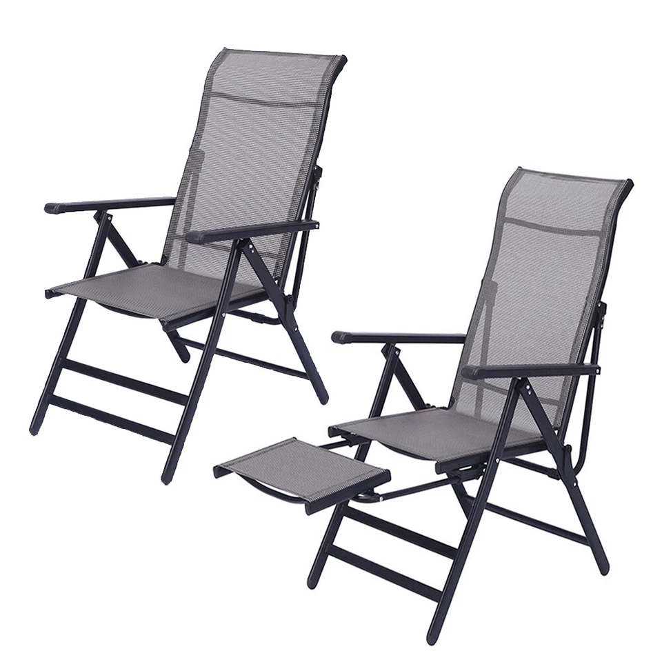 Espreguiçadeira dobrável encosto alto cadeiras de gramado com apoio para os pés retrátil pátio externo - Imagem 1 de 4