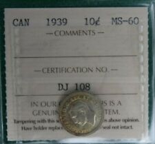 1939 Re Engraved Date 10 Cent in ICCS MS60. 