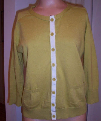 Anthropologie Laurie b Mustard 黄色棉质开衫毛衣中号二手状况完好 — 第 1/4 张图片