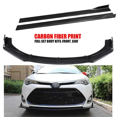 For Toyota Corolla /Corolla Front Bumper Lips Splitter + Side Skirt Carbon Fiber - Image 1 of 4