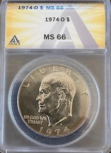 1974 D ANACS MS66 MS-66 - Eisenhower IKE Dollar - $1 US Coin - Picture 1 of 2