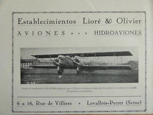 8/1927 PUB LIORE OLIVIER LEVALLOIS AVION LeO-20 BN3 BOMBER BOMBARDIER SPANISH AD - Picture 1 of 1