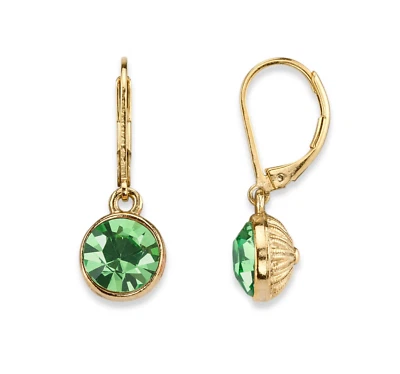PENDIENTES COLGANTES FACETADOS VERDE CLARO SUMERGIDOS ORO 14K BEST OF TIMES 1928 JOYAS NUEVOS CON ETIQUETAS Foto 1 de 4