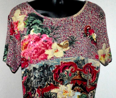 TOP LANTEJOULAS ROAMANS FEMININO MALHA FLORAL Grande TROPICAL ss Muito Bom Estado Usado - Imagem 1 de 4